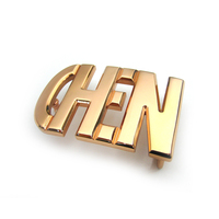 Boucle de ceinture personnalisée OEM en alliage de zinc plaqué or avec lettres 3D, initiale alphabétique en métal, logo personnalisé pour homme, accessoire de mode