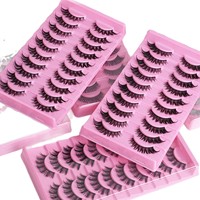 Faux cils 3D en vison naturel, effet dramatique œil de chat ailé, réutilisables, légers, faits à la main, 10 paires, vente en gros, beauté