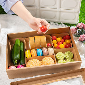 LOKYO Grands plateaux snack à emporter en papier kraft contenant de restauration rapide boîtes de pique-nique jetables avec couvercle - Product Image 2