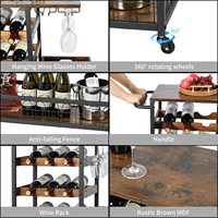 Suoernuo Plateau en bois amovible Cuisine mobile industrielle Chariot à vin de service Cuisine mobile Casier à vin avec roues