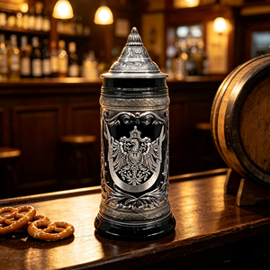 Essence Europe 0,6 litros OktoberfestHaus alemán Adler (águila) Stein <span class=keywords><strong>cerveza</strong></span> taza carbón negro cerámica Metal para vino - Product Image 1