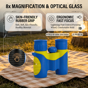 Jumelles pour enfants 8x21 avec verres optiques multicouches à revêtement bleu, caoutchouc souple bicolore et mise au point centrale pour les jeunes explorateurs - Product Image 5