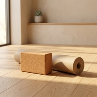 Syntus Kork Yoga Block & Gurt Set 2-teilig Hochdichte Weiche Rutschfeste Yoga-Blöcke 9x6x4 Zoll 8FT Metall D-Ring Gurt für Pilates