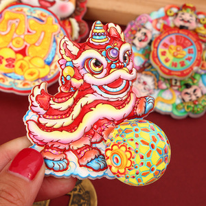 Rotating New Year Refrigerator Magnet Creative Double Rotating Magnetic Sticker Lion Dance Resin Ornament Chinese New Year Decor - Product Image 2