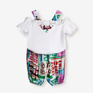 Fashion style hot selling baby girls clothing sets Girl's Retro Short Sleeves Casual Clothing Suit For kids girls clothing set