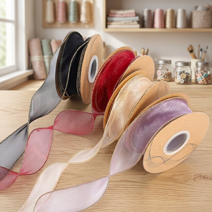 Customized Floral Organza Bow Ribbon Spool for <b>Christmas</b> <b>Gift</b> Wrapping Gold Edge Wrinkle-Resistant 9m Length Clothing - Product Image 3