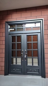Puertas de Entrada de Hierro y Vidrio Antirrobo, Diseño Clásico Personalizado, <span class=keywords><strong>Precio</strong></span> de Fábrica, para Apartamentos y Hoteles - Product Image 2
