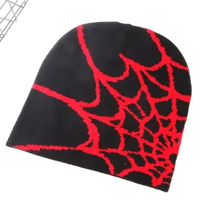 Wholesale Custom Y2k Accessories Fashion Style Spider Web Gothic Street Wear Jacquard Knit Beanie Hat For Men And Women