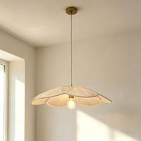 Luminaire suspendu beige de style français avec pampille en tissu, support en fer, douille E26 E27, hauteur réglable pour salle à manger