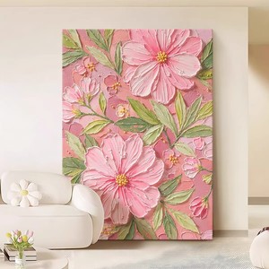 Hand Painted <b>Pink</b> Floral Oil Painting Modern Minimalist Living Room Sofa Wall Art No <b>Frame</b> Impressionism Style Decor - Product Image 4