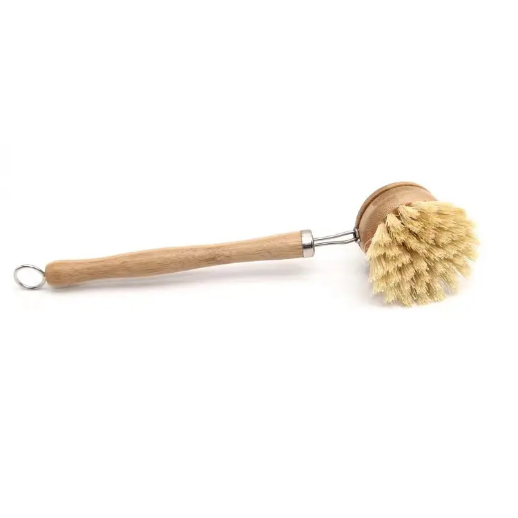 Vervangbare Borstelkop Bamboe Schotel Borstel Pan & Pot Borstel Lange Handvat Schotel Scrubber