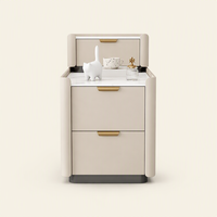 Table d'appoint moderne en cuir mobile avec 3 tiroirs, fonctionnalités intelligentes de charge sans fil pour appartement, chambre, salon, petits espaces
