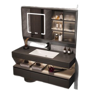 Mueble de baño moderno minimalista con lavabo cerámico integrado, espejo inteligente y gabinete. - Product Image 6