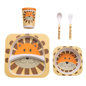 Juego de Vajilla Infantil de Fibra de Bambú, Plato con Compartimentos, Tazón de Arroz con Diseño Creativo de Dibujos Animados, Ecológico, Biodegradable y Ligero - Product Image 2