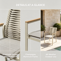 Chaise de loisirs d'extérieur, cadre en aluminium champagne, dossier en tissu tissé en oléfine, tissu respirant, jardin, patio, balcon