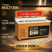 Station de sauces mobile professionnelle pour fondue et bar à condiments, avec 13 bacs en acier inoxydable et armoire de rangement et de présentation