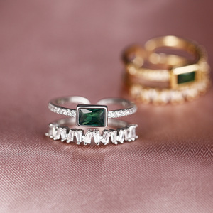 Anillo de Esmeralda para Mujer F1511, Anillo de Compromiso con Engaste Geométrico, Anillos de Moda con Piedras Preciosas Creadas en Laboratorio - Product Image 5