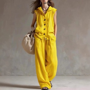Ensemble décontracté deux pièces pour femme grande taille : haut sans manches à capuche et pantalon large taille haute pour dropshipping Shopify - Product Image 5