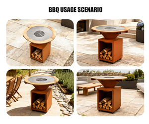 Corten Steel Heavy Duty Outdoor <b>BBQ</b> Grill with Fire Pit Trolley & Premium Korean Style - Product Image 5