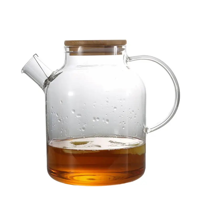 Hot Sale Borosilicate Glass Teapot Infuser Kettle With Handle and Bamboo Lid ,Big Capacity Glass Kettle For Stove