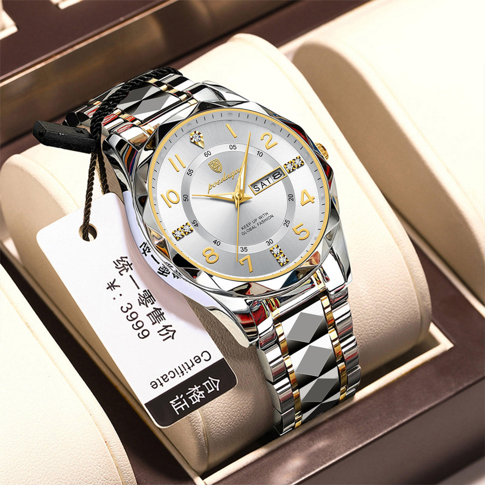 P858 or et modèle de ceinture en acier blanc