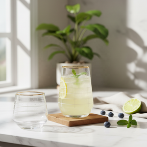 Juego de Cristalería con Borde Dorado y Línea Grabada Blanca, Copas de Vino, Vasos, Cristalería para Bar Moderno, Hotel, Vasos para Beber, Logotipo Personalizado - Product Image 3