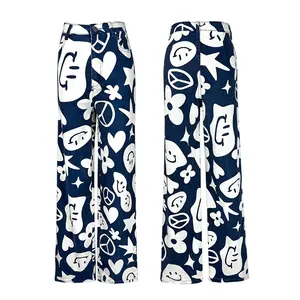 Oem all'ingrosso pantaloni larghi da donna dritti in denim verniciati da donna pantaloni casual alla moda Jeans da donna