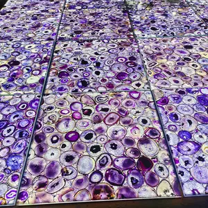 Customized Translucent Gemstone Backlit Purple Agate Stone Restaurant Floor Tiles