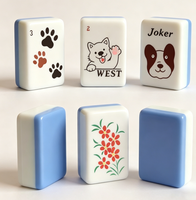 Tuiles de Mahjong américaines en acrylique bleu ciel à trois couches, personnalisées, modernes et luxueuses, 36 mm, pliables, avec motif de patte de chien ou de chat, pour les amoureux des animaux