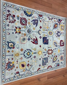 พรมขนสัตว์ทอมือสีฟ้าอ่อนลายดอกไม้หลากสีทำมืออินเดียกันไฟฟ้าสถิตเป็นมิตรกับสิ่งแวดล้อมกองพรม killim - Product Image 4