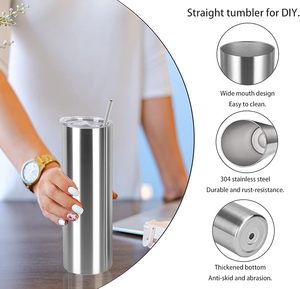 Gobelet isotherme mince en acier inoxydable à double paroi de 20 oz avec couvercle et paille pour le bureau - Product Image 5