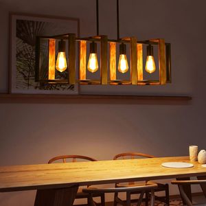 Lámparas Colgantes Industriales E27, Lámpara de Araña para Comedor, Cuerpo de Hierro y Madera, Lámparas de Techo, Lámpara de Suspensión para el Hogar - Product Image 4