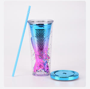 Personalizzato nuovo diamante brillante cristallo rosa borchie bicchiere <span class=keywords><strong>tazza</strong></span> caffè doppio strato plastica paglia Durian <span class=keywords><strong>tazza</strong></span> sirena tazze di succo - Product Image 6