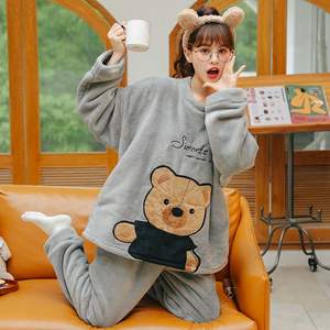 Sleepwear Sets Coral Fleece <strong>Pyjamas</strong> <strong>Women's</strong> Winter Cute Stars Sheep Fleece-lined Thickened Warm Flannel Pajamas Home Clothes - Product Image 1