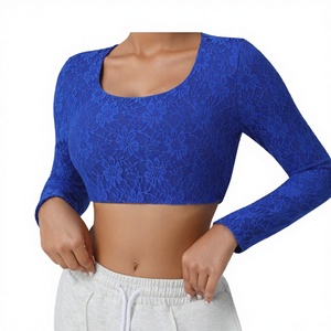 Sexy Lace Casual Sports Breathable Lightweight Cropped <b>Square</b>-<b>neck</b> Nude Yoga Wear <b>Long</b>-<b>sleeved</b> T-shirts Pilates Outdoor Front - Product Image 2