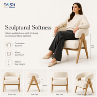 Fauteuil rembourré en chêne massif blanc avec assise et dossier en tissu, mousse de 30 mm pour salle à manger et salon, confort durable