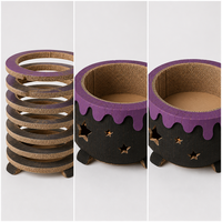 Maison pour chat en carton ondulé, lit rond pour chat en forme de chaudron de sorcière, griffoir avec supports latéraux