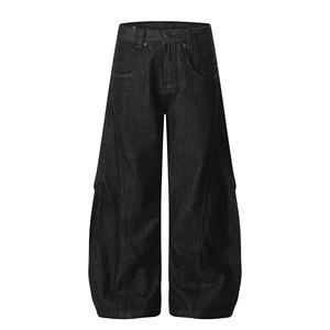 Jean évasé rétro déstructuré en denim noir délavé pour homme, style streetwear, coupe ample, modèle Machete - Product Image 2