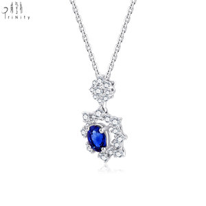 Hong Kong Supplier Luxury Fine Jewelry Wholesale 18K Solid White Gold Natural Sapphire & Diamond Pendant <b>Necklace</b> Gift For Women - Product Image 2