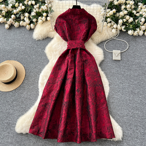 <span class=keywords><strong>Robe</strong></span> <span class=keywords><strong>Grande</strong></span> <span class=keywords><strong>Taille</strong></span> Élégante Imprimé Floral avec Ceinture, Col Revers Manches Courtes, Fluide pour <span class=keywords><strong>Femme</strong></span> - Product Image 3