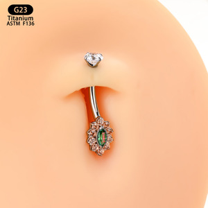 <b>Titanium</b> Navel <b>Stud</b> Flower Shape 1.6mm G23 Prong Setting Crystal Belly Ring Jewelry - Product Image 3