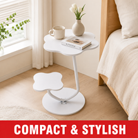 Table d'appoint à 2 niveaux avec plateau en MDF et structure en métal - Support à plantes moderne blanc et table basse décorative pour la maison