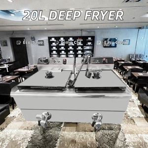 Friteuse électrique commerciale double 10+10L avec contrôle de température, bac à huile amovible en acier inoxydable de 20L, panier neuf - Product Image 2