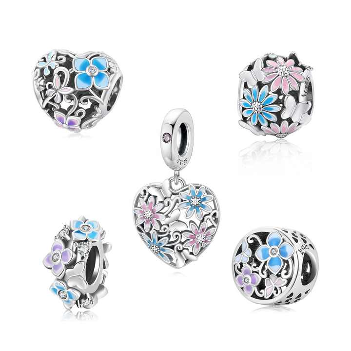 925 sterling silver hollow heart beads colorful daisy flower charm