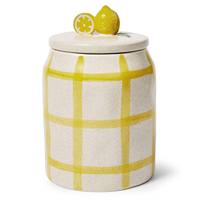 Pot à bougie cylindrique en grès écologique, imprimé UV, motif citron, fait main par un designer italien YG, pour décoration de Pâques
