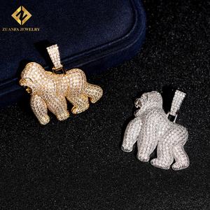 Vente flash : Pendentif gorille en moissanite VVS, argent sterling 925, moissanite glacée, testeur de diamant, bijoux avec certificat GRA - Product Image 3