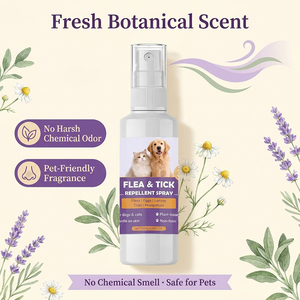 Spray anti-puces et tiques Natures Factory 100ml à base de plantes, tue les puces, les œufs, les larves, les tiques, les moustiques, pour chiens et chats, doux pour la peau - Product Image 5