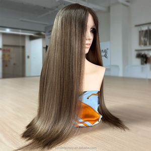 Pelucas de cabello humano virgen europeo con encaje superior, sin pegamento, con nudo único, cutícula alineada, línea de cabello pre-arrancada, para un aspecto natural. - Product Image 1