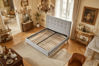 Lit king size de style européen moderne, pas besoin de sommier, lit plateforme avec rangement en lin, taille complète