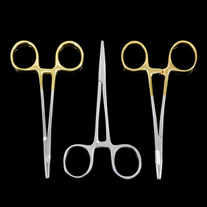 Penjepit Jarum Medis Bahan Stainless Steel Gagang Emas Inlay Clip untuk Bedah Kelopak Mata Ganda Jahitan Kelas I - Product Image 1